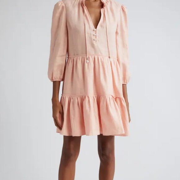 VERONICA BEARD Hawken Tiered Linen Minidress - Picture 1 of 7